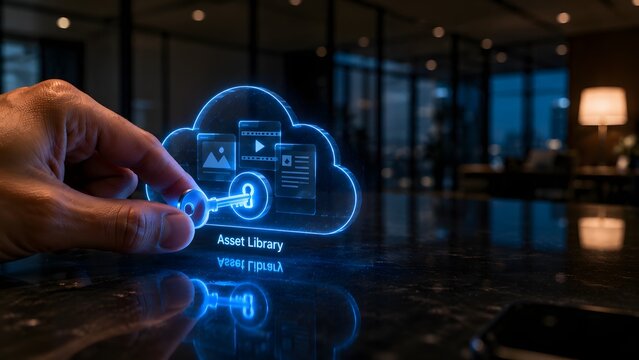 Digital asset management security hand holding key to cloud storage
