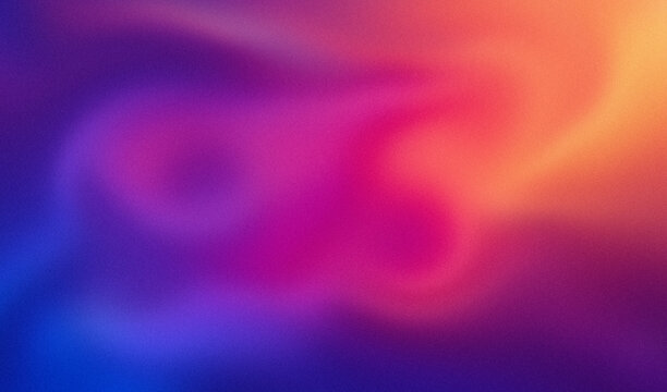 Abstract vibrant neon gradient background with deep blue and hot pink fluid waves and elegant grainy noise texture