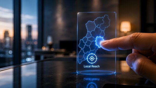 Local reach marketing concept hand interacting with digital map display