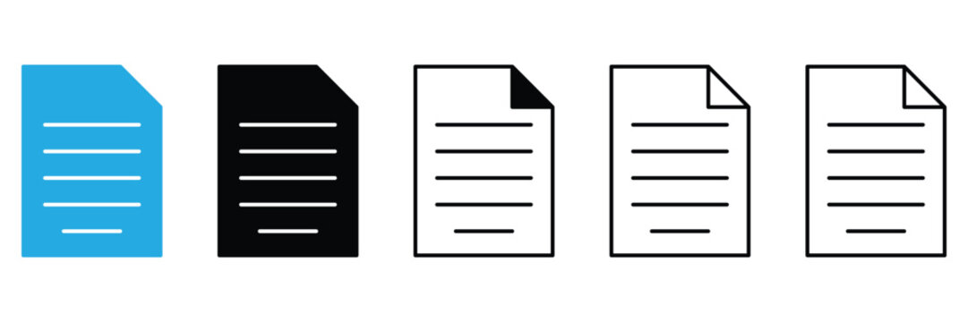 Variety of document file icons with text lines and folded corner design