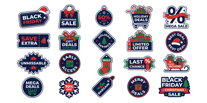 Black Friday Sale Badge Collection Christmas Holiday Discount Offer Sticker Bundle