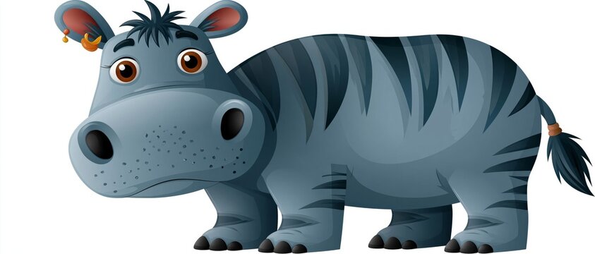 A cartoon animal with zebra stripes and a hippo head stands in profile against a white background.
