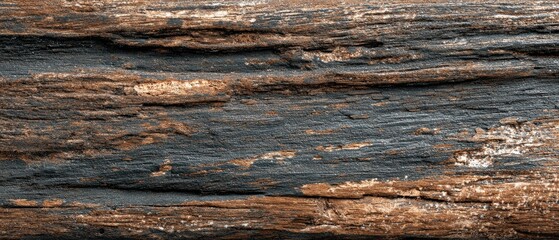 Naklejka premium Rough weathered wood surface showing natural grain and peeling paint against a textured background.