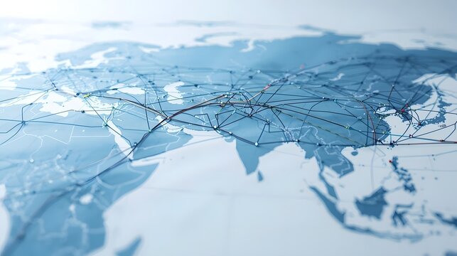 Modern world map with airline flight routes overlay