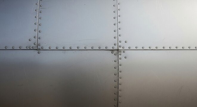 Detailed view of riveted steel panel seams, showcasing industrial texture and construction