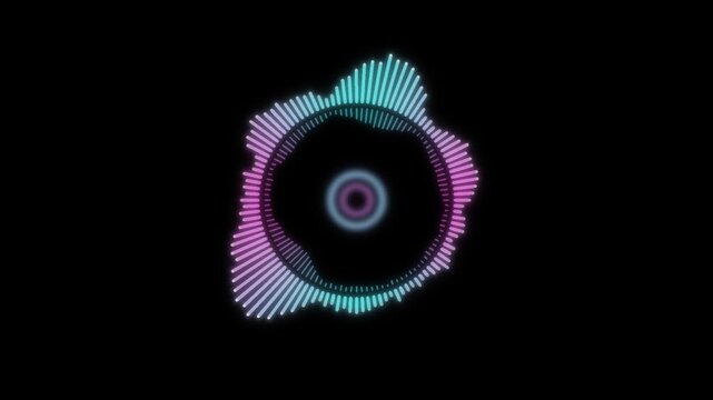 Circular audio spectrum equalizer ring with pulsing core, VJ seamless loop