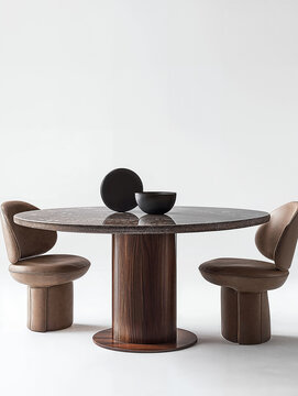 Elegant round table with marble top and plush chairs