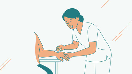 Fototapeta premium Nurse Performing Medical Procedure on Patient's Arm with Cotton Swab - Vector Illustration