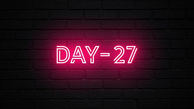 Pink Neon day 27 text animation. Animated Glowing day 27 looping motion graphics. flicker text 4k video