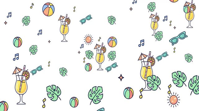 Seamless Summer Tropical Pattern Animation with Colorful Beach Elements Loop