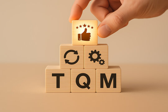 Wooden Blocks With Symbols And Hand Quality Assurance Concept Illustration cubes construction