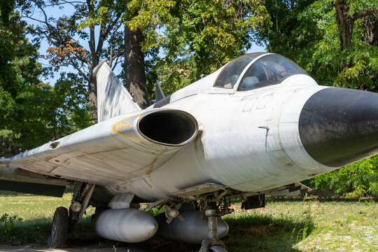 Old Swedish-made Draken military fighter plane outdoors