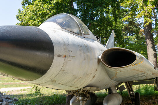 Old Swedish-made Draken military fighter plane outdoors