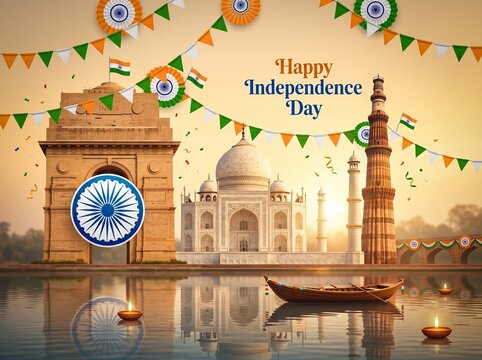 Famous Indian monument and Landmark for Happy Independence Day of India