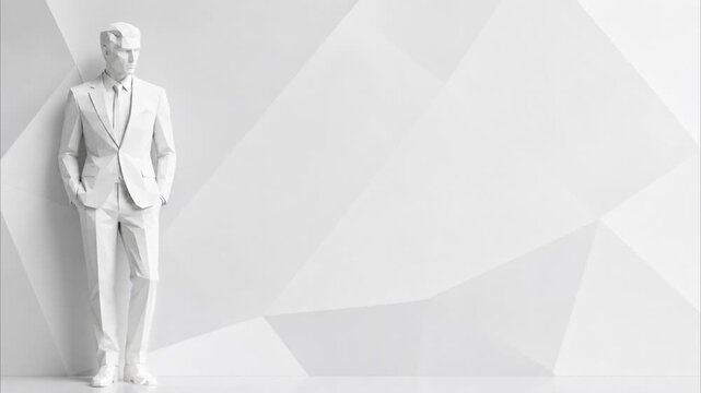 man in white shirt, video man, Abstract motion background, Seamless looping animation, Glowing neon lines, Futuristic digital art, 3D abstract geometric, Flowing particles wave, 3d man