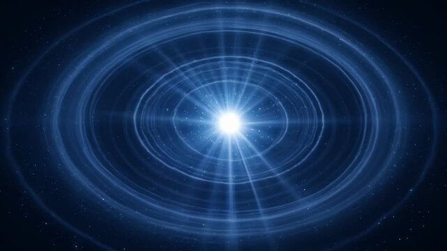 Abstract Blue Light Burst With Circular Radiant Energy Ripples Representing A Galactic Supernova Explosion Or Cosmic Space Phenomena