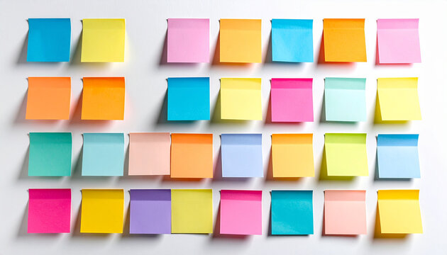 Colorful Sticky Notes Arranged on White Background