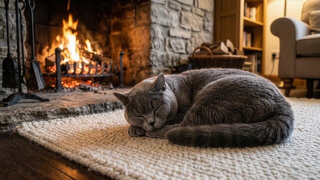 Sleeping Gray Cat Hearth Loop