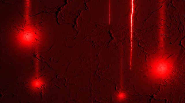 Abstract red lightning bolts glow on a dark cracked stone wall