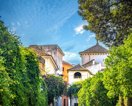 Charming narrow streets of the old town nof Seville (Sevilla), Andalusia (Andalucia), Spain