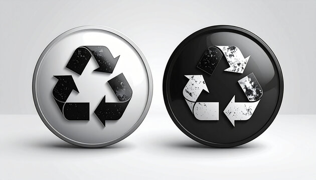 Recycling Symbols on Circular Buttons in Black and White