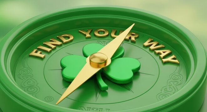 Green compass with shamrock and motivation.