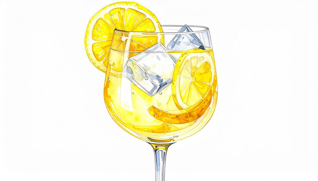 Refreshing Lemonade with Ice and Lemon Slices in Glass
