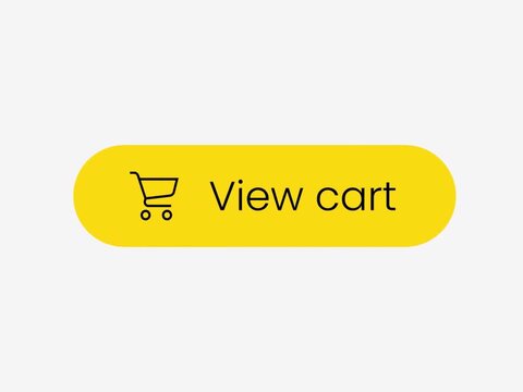 Shopping cart icon animation expanding into a yellow horizontal button for digital store checkout video clip