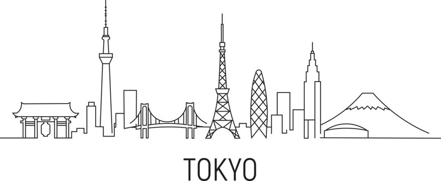 Tokyo skyline in minimalist line art style