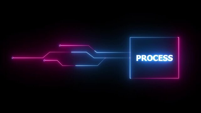 Neon Process text animation. Neon text animation on black background.4k motion video.