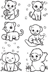 Fototapeta premium Cute cartoon monkey illustrations in various poses and activities with illustration children educational