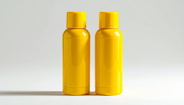 Two Yellow Bottles on White Background for Packaging