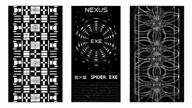 Geometric patterns with text on black backgrounds a vector illustration in a monochrome aesthetic abstract arrangement art background
