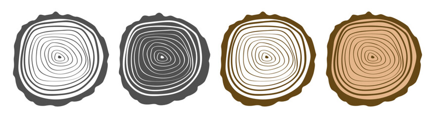 Fototapeta premium Tree rings icon set on transparent background