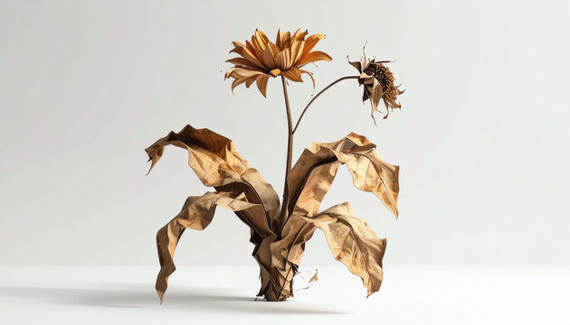 Withered Flower and Bee on Dried Plant