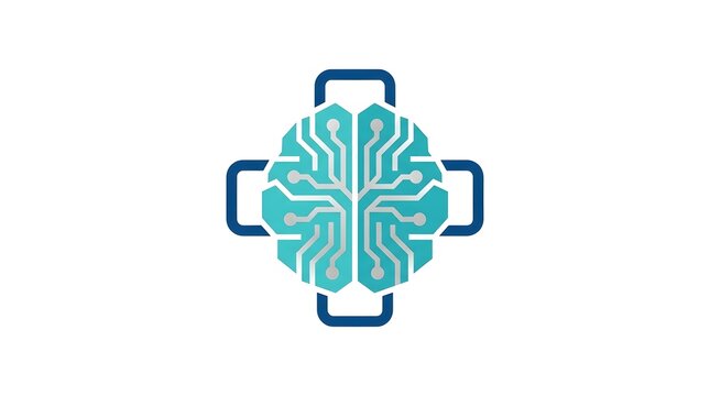 Artificial intelligence brain medical cross logo representing digital healthcare and smart medicine technology.