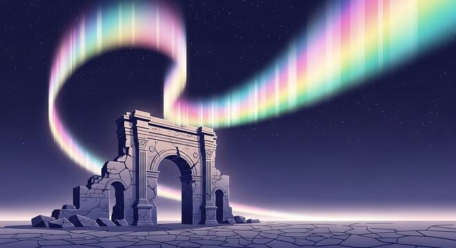 Ruin Arch Aurora Sky.