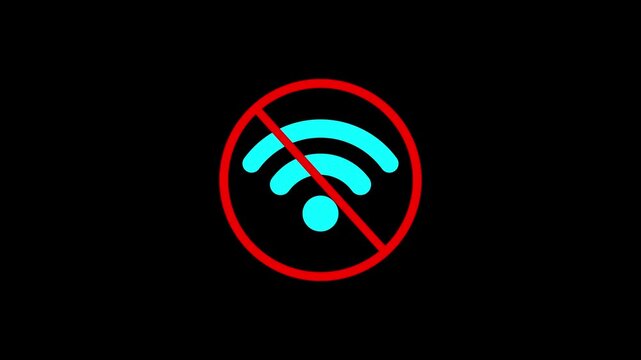 No internet connection icon animation isolated on black background. Network offline concept. Wi-fi signal problem symbol. Motion Graphic concept. animation
