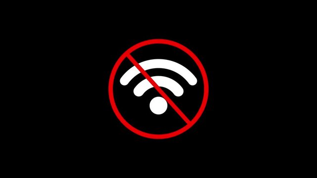 No internet connection icon animation isolated on black background. Network offline concept. Wi-fi signal problem symbol. Motion Graphic concept. animation