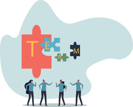 Team puzzle jigsaw connect, teamwork solving problem or cooperation for team success, human life and situation.vector illustration.