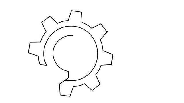 Animated self drawing of continuous line draw of mechanical gear wheel, Full length one line animation. 4K