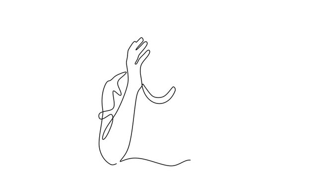Animated self drawing of continuous line draw of Man holding head in hands, one line drawing, despair, stress, sadness, mental health concept. Full length one line animation. 4K