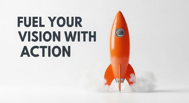 Orange rocket blasting off into the future