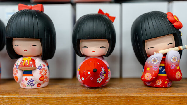 Souvenir figurines of girls in kimonos from Kyoto