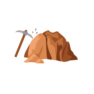 Pickaxe Hitting Rock Mound Vector Icon for Mining and Excavation Design