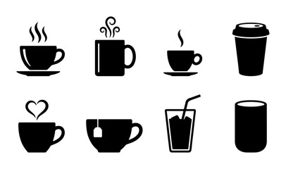 Obraz premium Hot Beverage Icons Set, Coffee Cup and Tea Mug Vector Collection, Drink Symbols for Cafe and Restaurant
