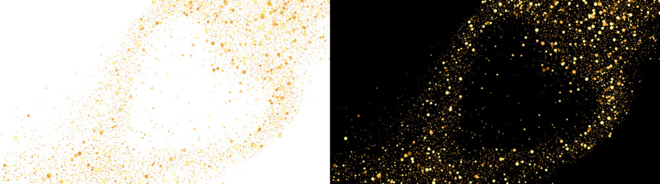 Bokeh Glitter glowing gold dot particle corner border for festive design with PNG, Transparent and Black Background Versions