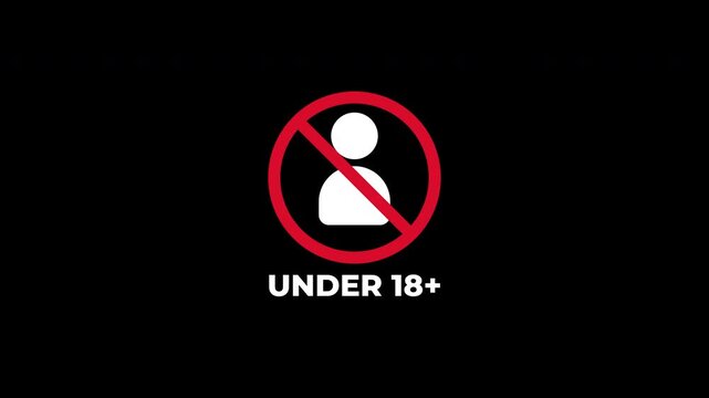 18+ Not allowed sign with red circle slash symbol text label for under eighteen age restrictions. Suitable for agerestricted content visualizations.