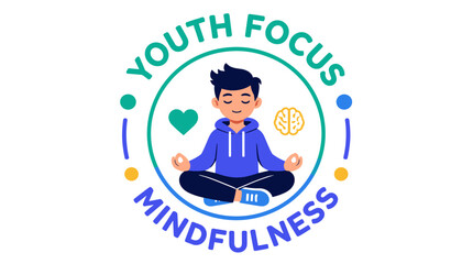 Obraz premium Meditating Youth Mindfulness Icon Featuring a Cartoon Person.