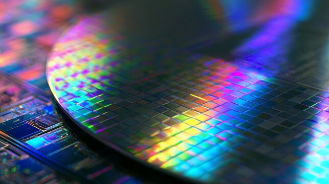 Colorful patterns on silicon wafer during semiconductor manufacturing process